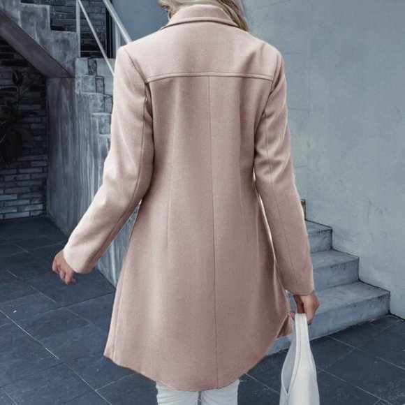 Classic button double breast trench pea coat Pink - Picture 3 of 5